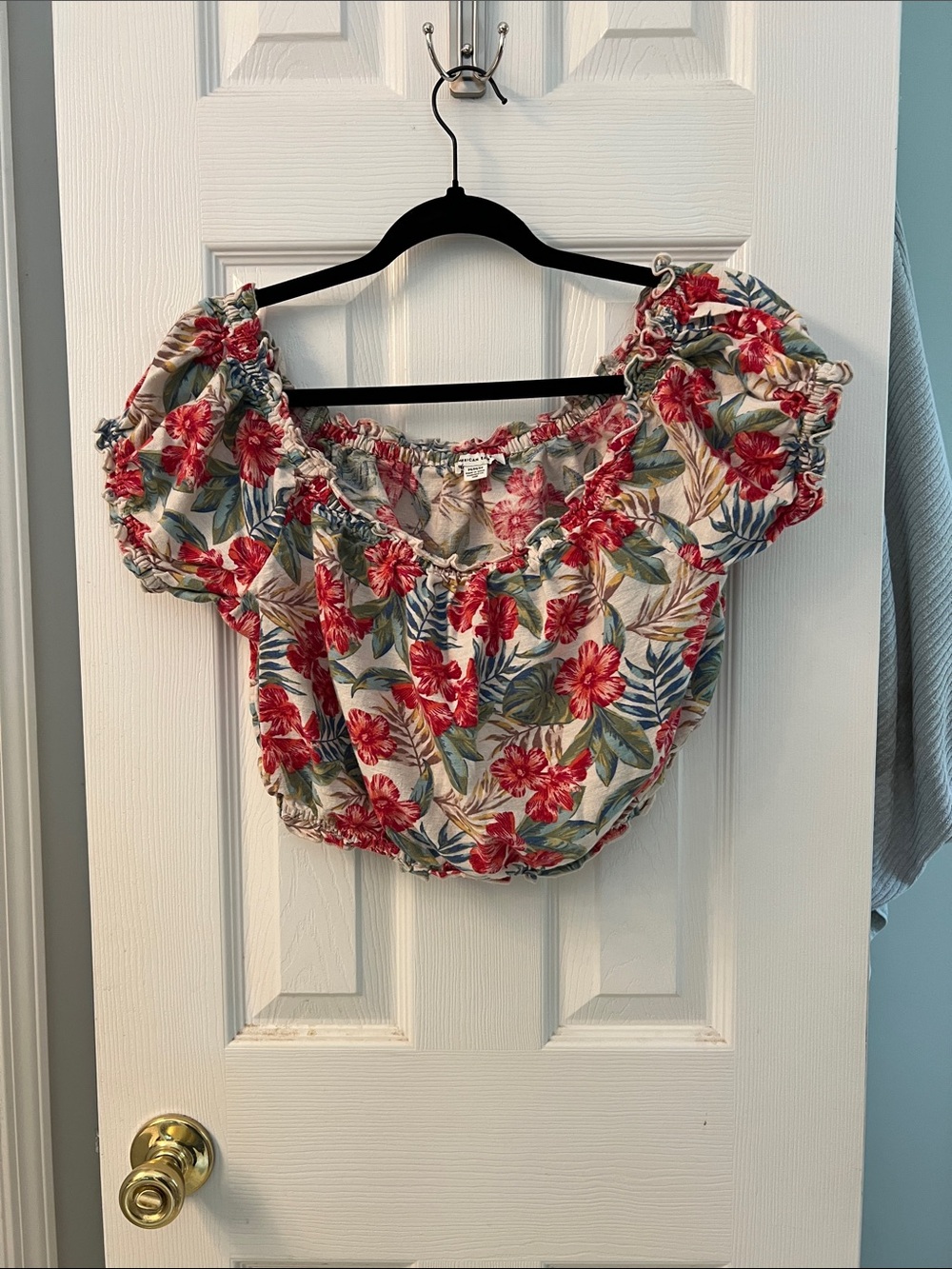Floral Off-Shoulder Crop Top - Red & Green